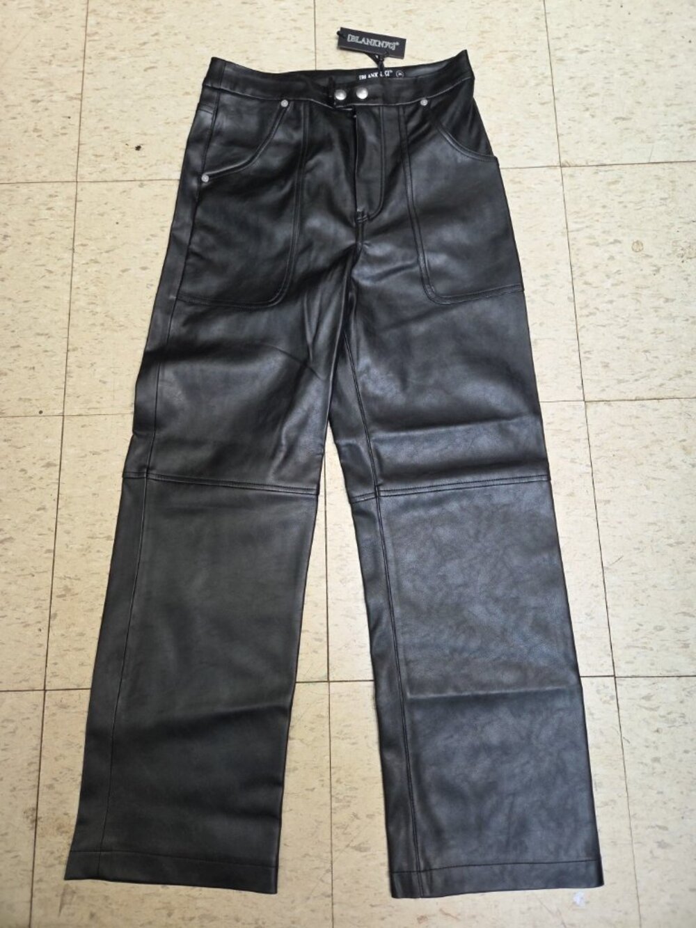 Blank NYC The Baxter Faux Leather straight wide leg black Pants New Tags Size 26